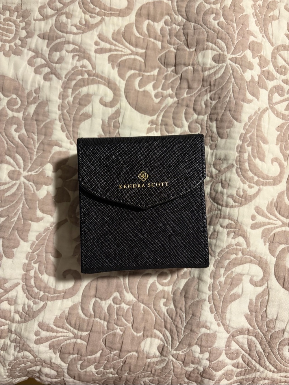 Kendra Scott Black Saffiano-Style Jewelry Pouch with Gold Logo